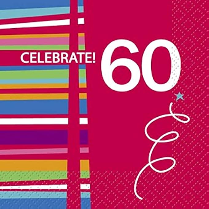 RED CELEBRATE BEVERAGE NAPKINS FOR AGE 60 16 PIECES